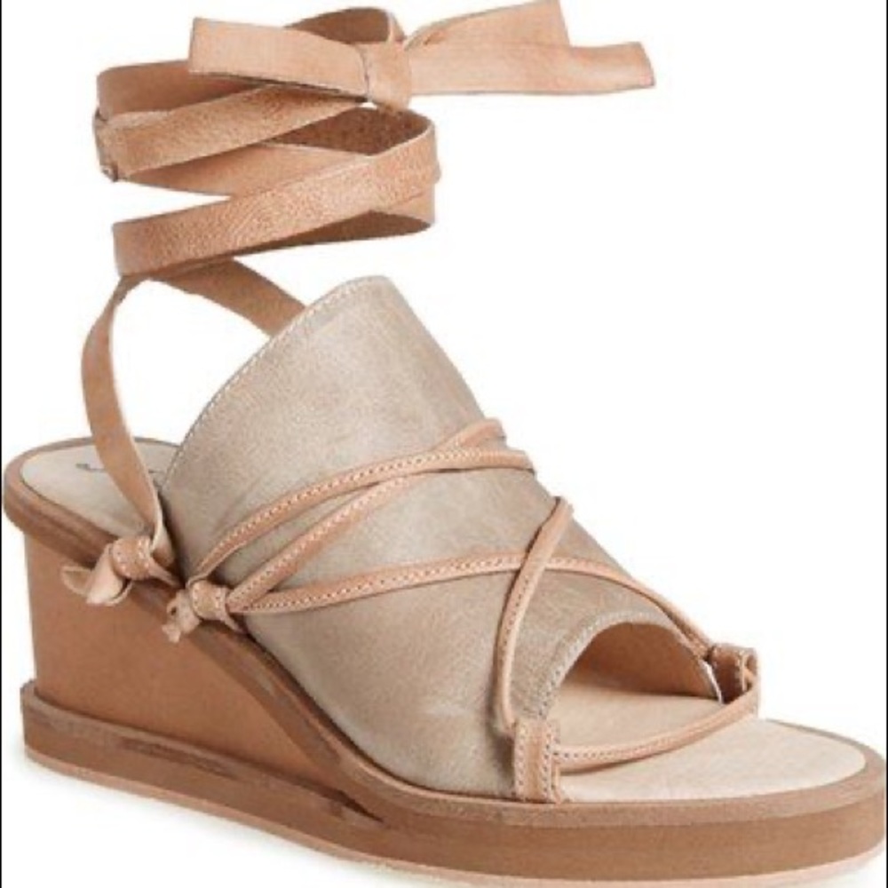 NWOT Free People Bowery ankle tie wedge sandal 37
